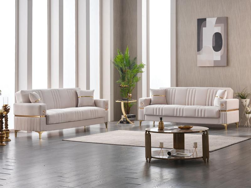 Group three-seater fabric sofa beige upholstered couch luxury sofa
