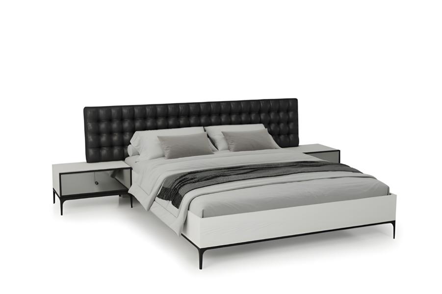 Modern white bedroom bed set design bed 2x nightstands upholstered bed