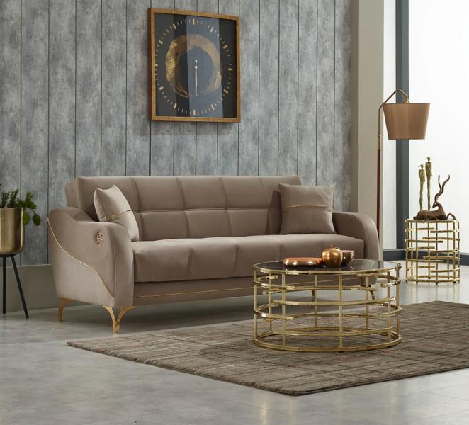 Luxury new beige fabric sofa 3-seater couch