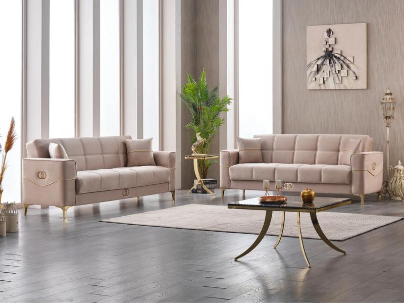 Group three-seater couch upholstered sofa fabric sofa 3-seater sofa beige 2-piece