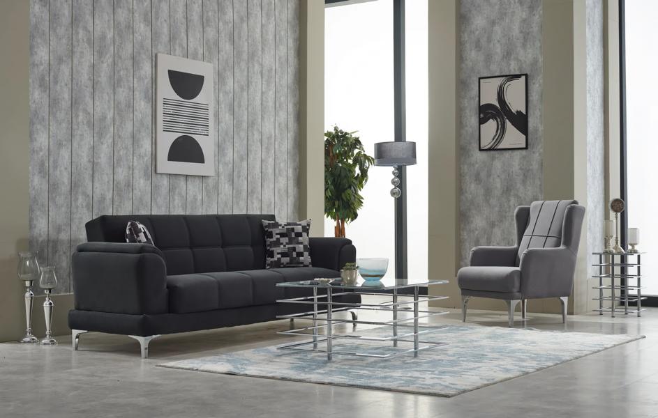 Three-seater sofa upholstered fabric sofa black couch