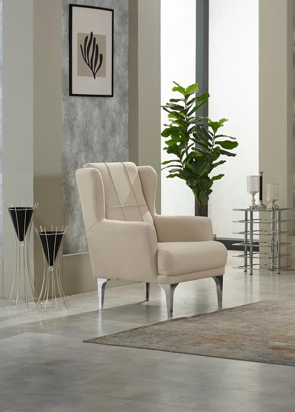 Armchair Upholstered Chair Single Fabric Living Room Seat Modern Beige