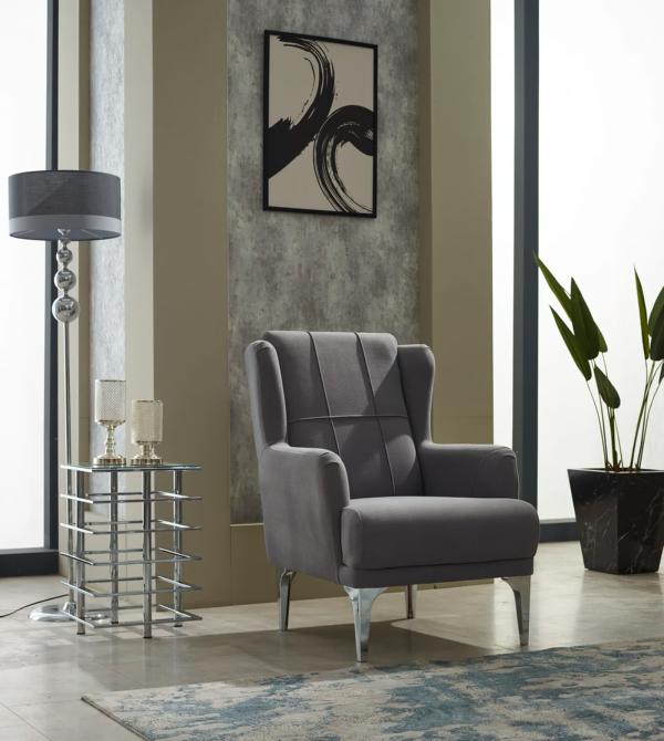 Living Room Chair Gray Upholstered Armchair Single Seat Fabric Seat Modern