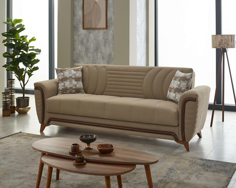 Three-seater couch, fabric sofa, upholstered sofa, beige couches.