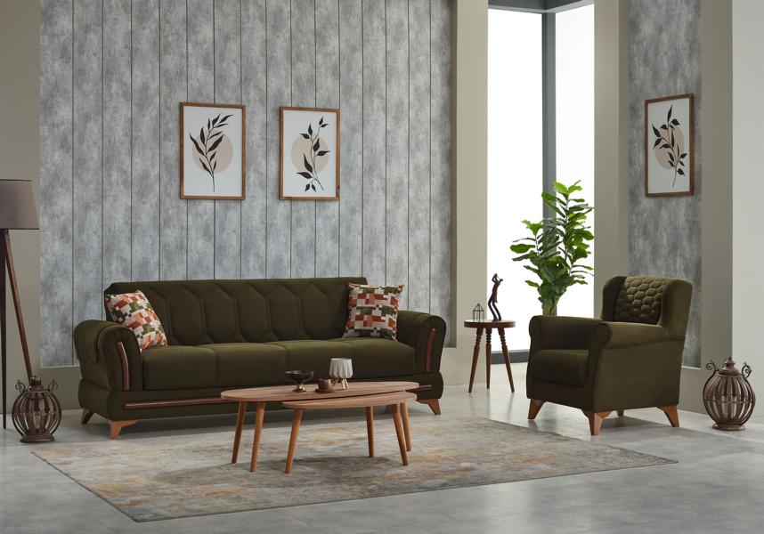Sofa set couch upholstered sofa three-seater armchair green 2-piece fabric sofa