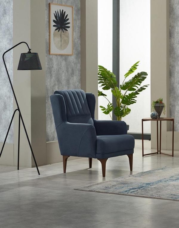Upholstered Armchair Single Fabric Chair Living Room Seat Modern Blue