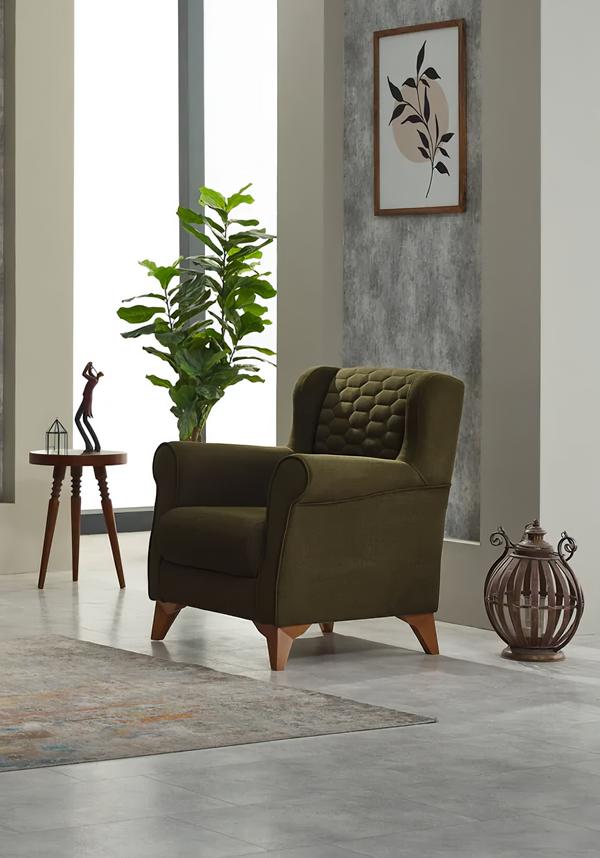 Upholstered armchair single seat living room fabric chair design green