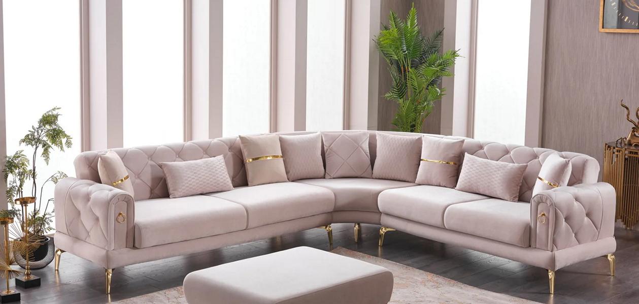 Luxury corner sofa L-shaped sofa upholstered sofa fabric sofa beige couch corner set