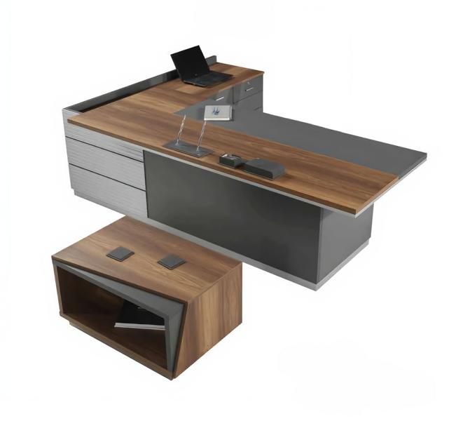 Desk with coffee table wooden tables study gray brown office furniture