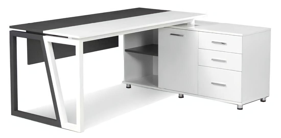 Designer desk office table with storage cabinet wooden table white gray