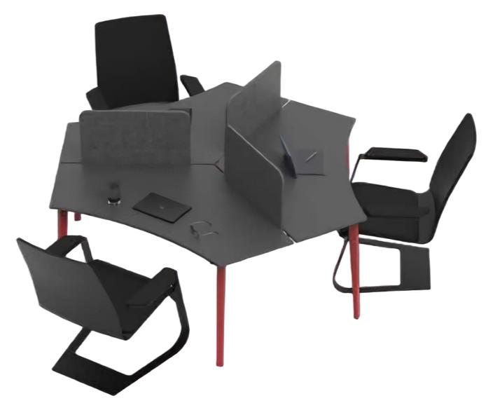 Hexagonal Desk Workstation 3-Seater Designer Office Furniture Gray