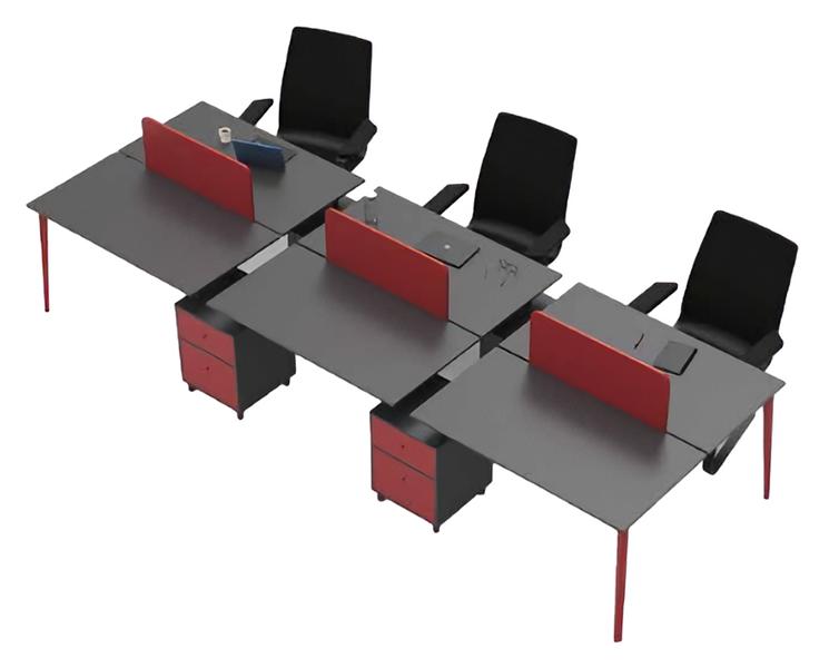 Workstation Desk 6-Seat Table Desk Wood Gray-Red Office Furniture