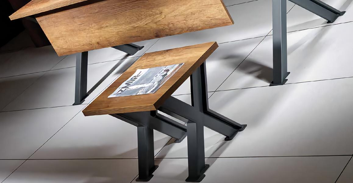 Square coffee table wooden table X-table legs metal legs office room