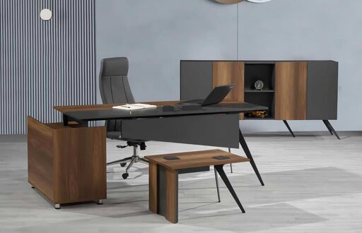 Office room set desk sideboard coffee table brown gray office furniture