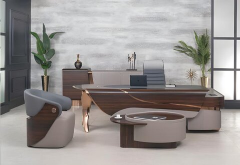 Office desk Office furniture Modern complete office desk set 4-piece wood brown office