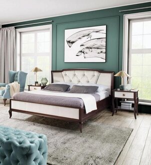 Luxurious bedroom set bed complete with 2 nightstands stylish wooden furniture.