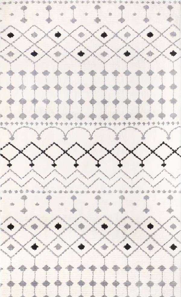 White Oriental Carpet Living Room Carpet Short Pile Black Pattern