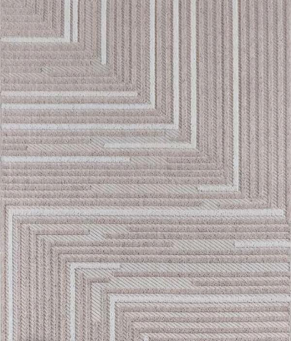 Living room rug geometric pattern short pile beige gray striped pattern