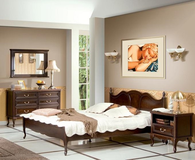 Classic Bedroom Set Bed 2x Nightstands Wooden Furniture Stylish