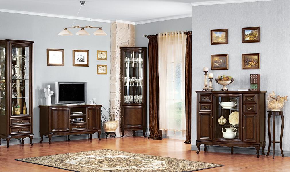 Classic Living Room Set Brown Glass Display Cabinet Corner Cabinet Stylish TV Lowboard