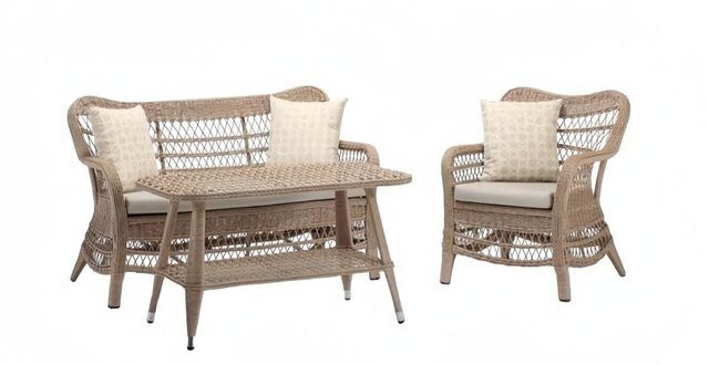 Luxury Beige Garden Furniture Modern Sofa Set Table Stool Armchair Seating Group