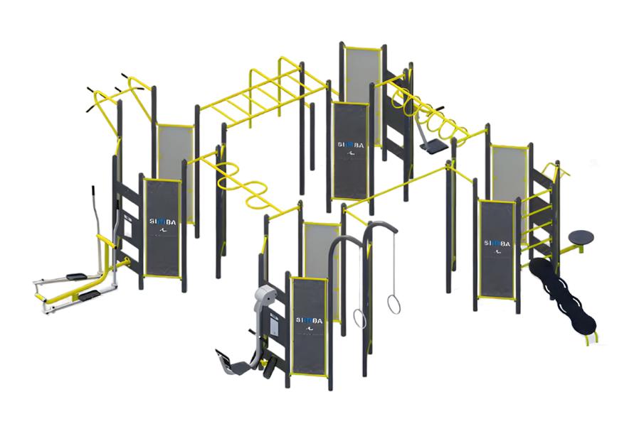 Street workout equipment, pull-up bars, recreational park, shoulder muscles, chest muscles.