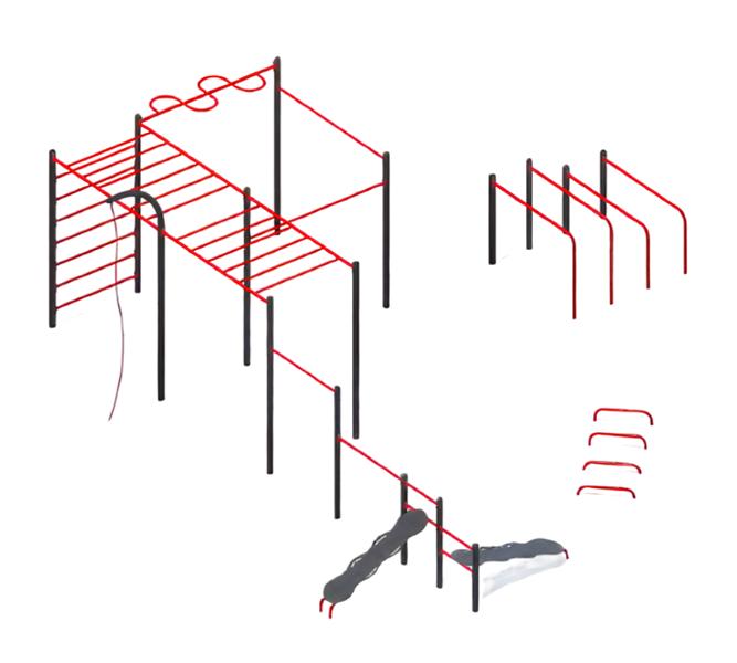 Pull-up bars, street sports equipment, gymnastics equipment, hanging devices, fitness stations.