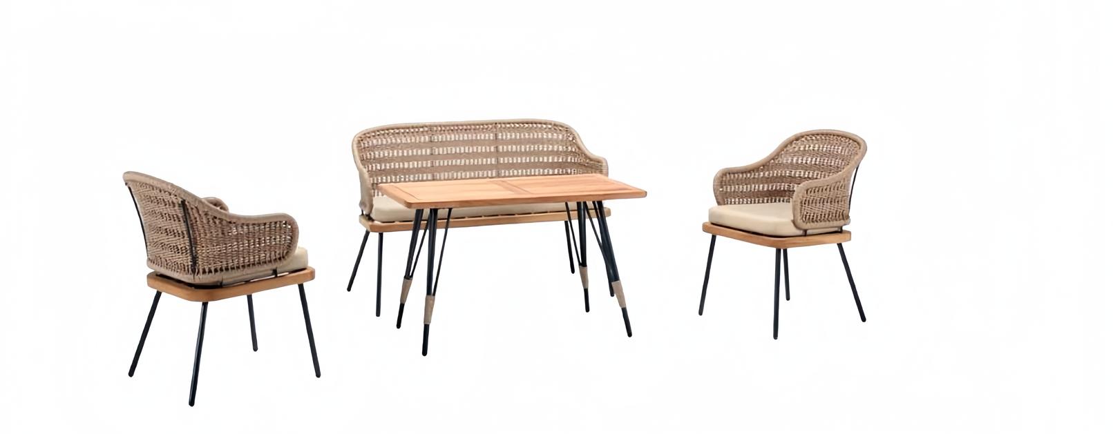 Luxury Beige Patio Set Sofa Set 2-Seater 2 Armchairs Coffee Table