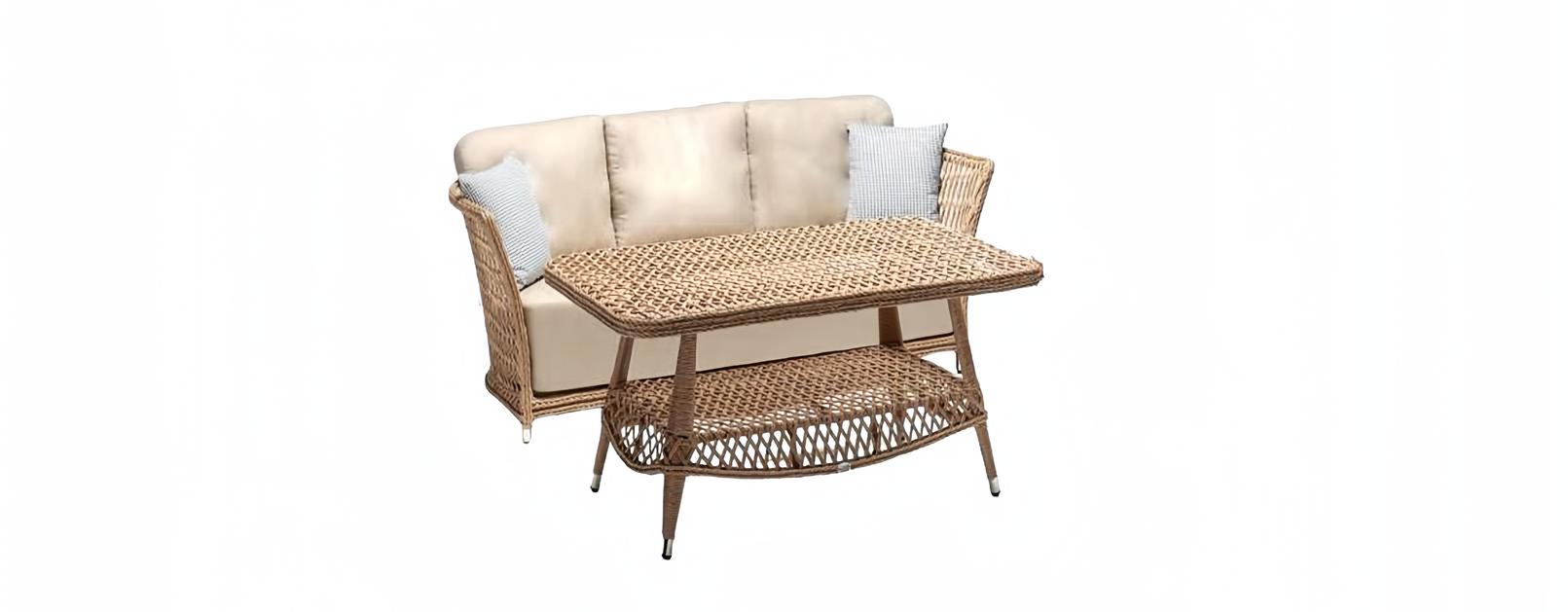 Sofa set 3-seater beige coffee table sofas three-seater rattan luxury modern