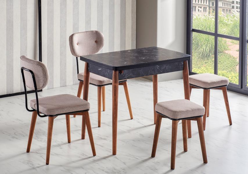 Dining Room Set 2x Stools High-Quality Group Table 2x Chairs Modern Design Furniture