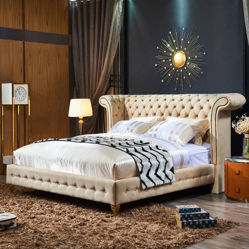 Chesterfield Design Upholstered English Double Bed Beige 140/160/180x200 Beds