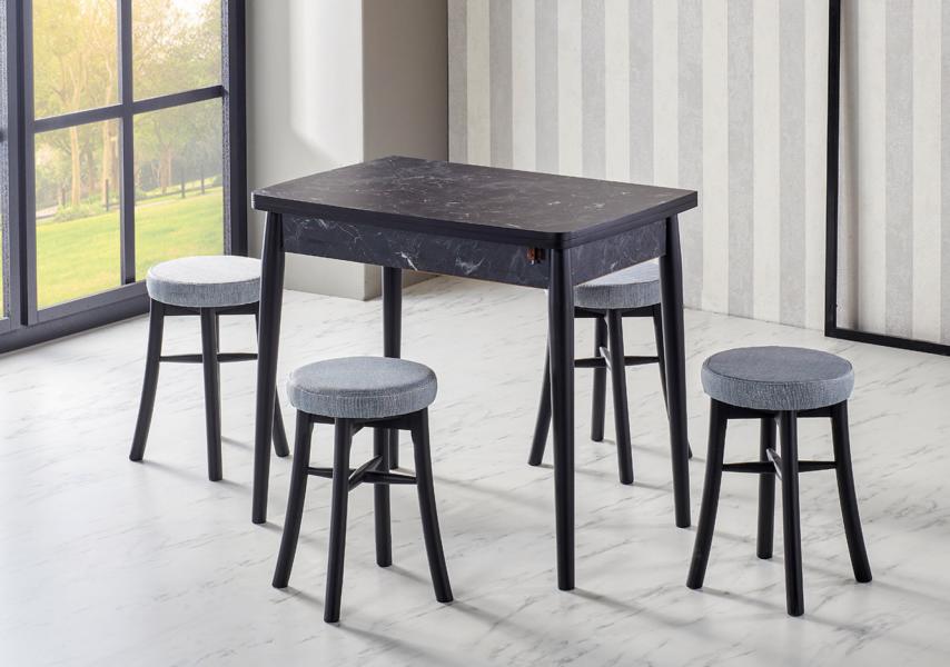 Dining Room Set High-Quality Ensemble Table 4x Chairs Modern Design Black Furniture