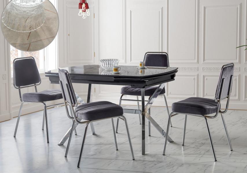 Dining room set with table and 4 chairs, modern design, luxury furniture dining table.