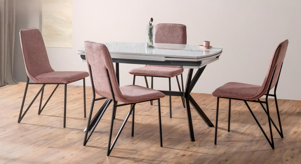 Dining Room Set Pink Ensemble Table 4x Chairs Modern Design Luxury Dining Table