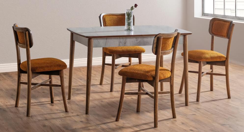 Luxury dining room set brown ensemble table 4x chairs modern design furniture dining table