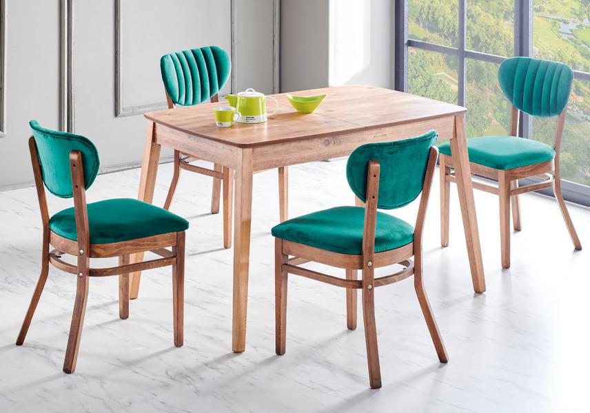 Dining Room Set Extendable Dining Table 4x Chairs Luxury Set Green Luxury Dining Group 5 pcs