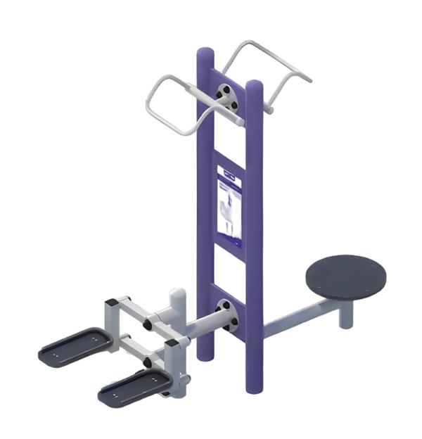 Abductor machine, street sports equipment, leg extension machine, leg curl, exercise bike.