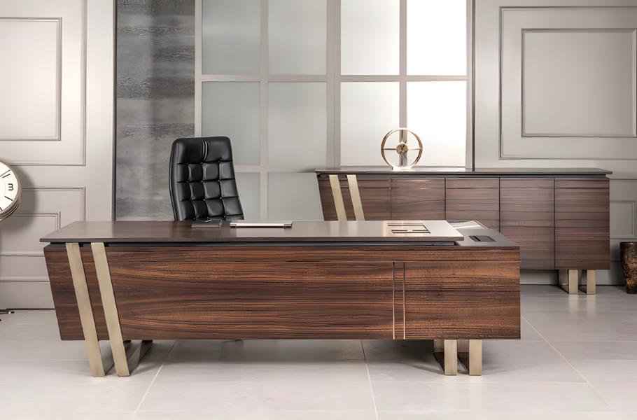 Desk Office Table Brown Stainless Steel Office Furniture Office Wood Modern Table