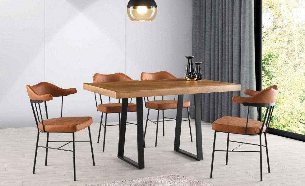 Dining room furniture dining set eating area dining table chairs 7-piece brown table