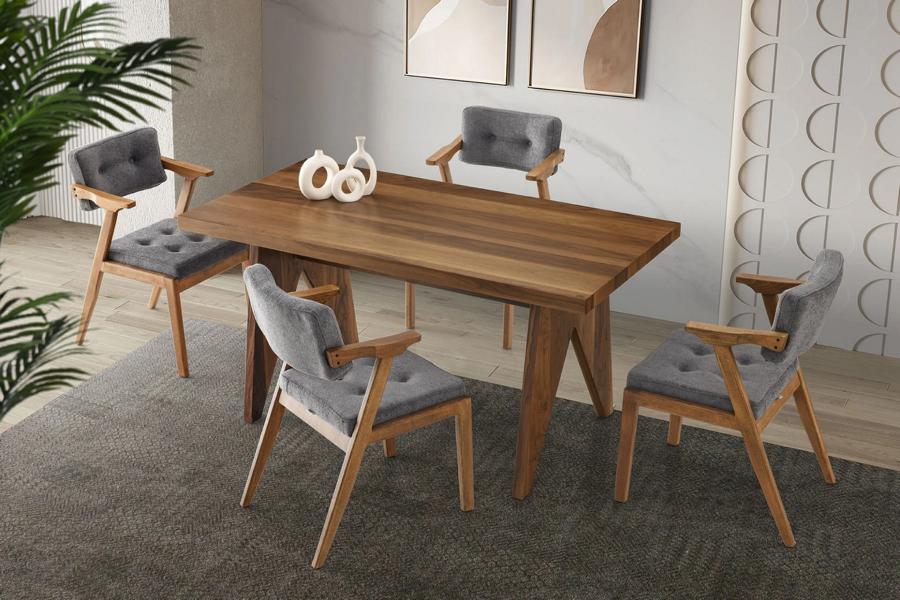 Dining group dining area wooden table dining table chairs set 5 pieces brown dining room