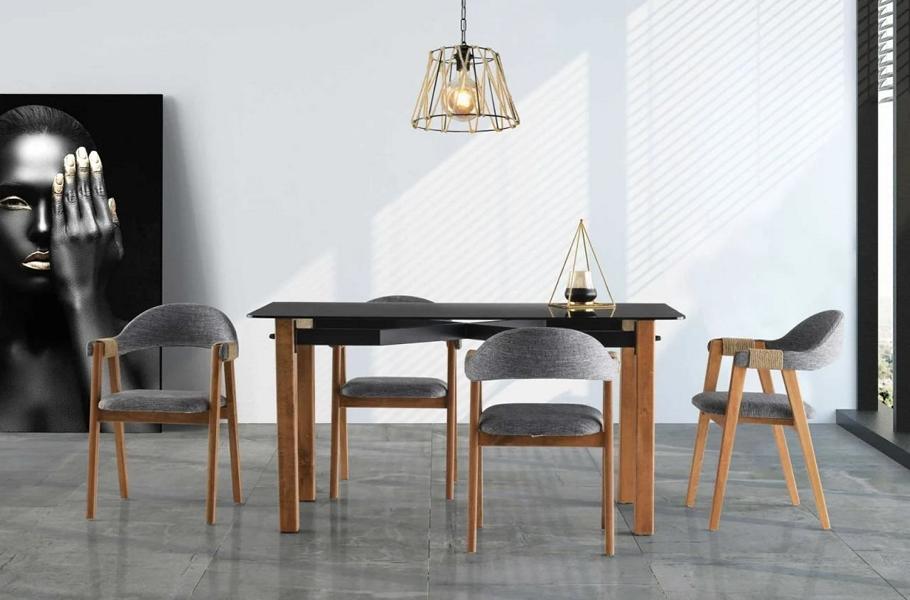 Complete dining room table eating area dining table chairs 5-piece gray glass table