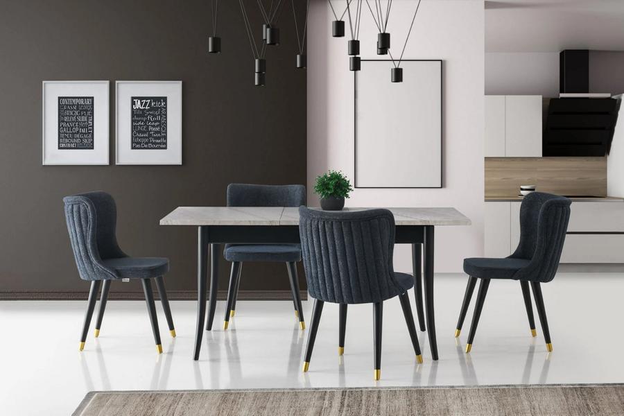 Dining area extendable dining table, 5-piece dining set, chairs, gray.
