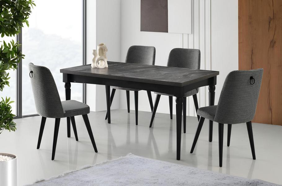 Dining area, extendable dining table, dining set, 5-piece, dining room, gray table.