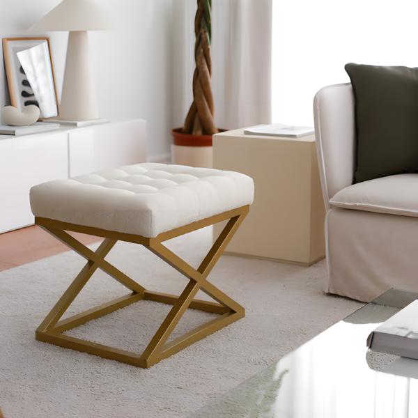 Footstool Stool Pouf Ottoman Fabric Living Room Seat Stool Gold Luxury