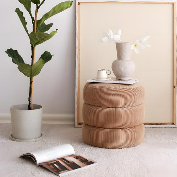 Footstool Stool Pouf Ottoman Table Fabric Living Room Seat Stool Brown