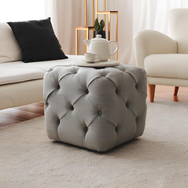 Cube stool seat pouf footstool ottoman fabric gray seat