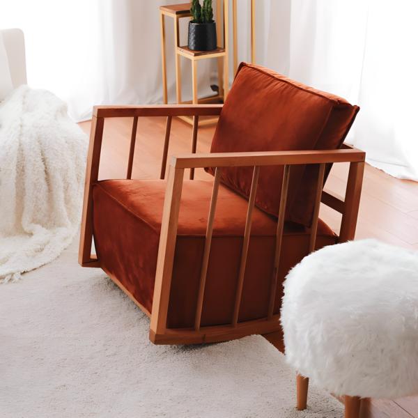 Living room upholstered armchair single seat chair fabric orange design