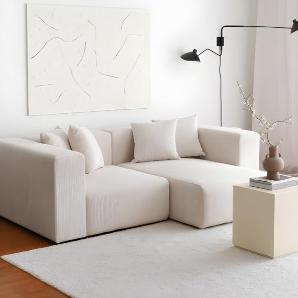 Modern Couch Upholstered Sofa Beige Fabric Sofa Living Room Two-Seater