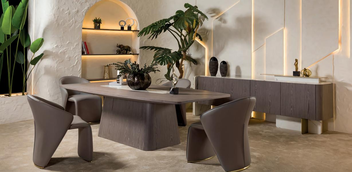 Set of 6 pieces dining table 4x chairs sideboard dining room table dining group wooden set