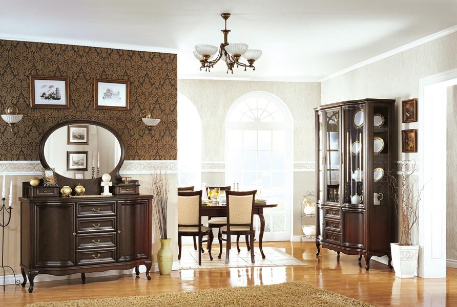 Stylish set living room wooden furniture showcase classic sideboard with mirror